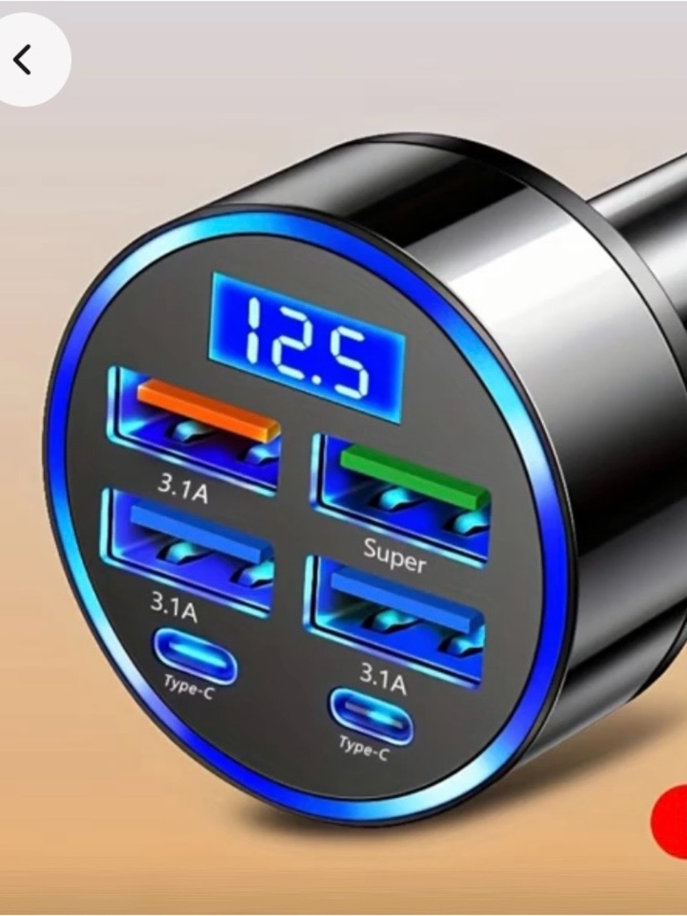 Universal Black Multi-Port Car Charger with LED Voltage Display